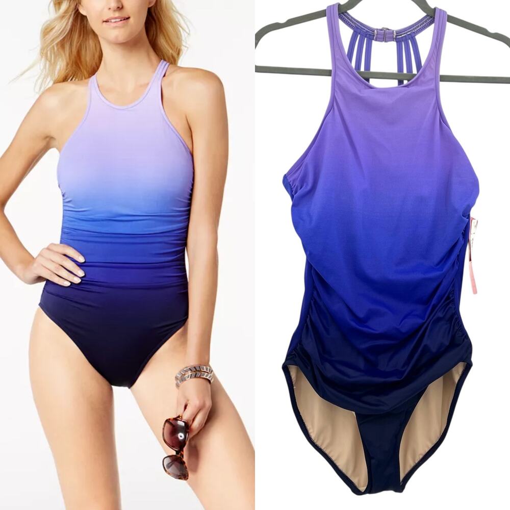 Magicsuit Danika Swimsuit One-Piece Allover Slimming High-Neck Purple Size 14